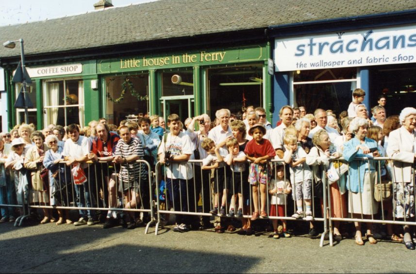 Crowds wait for the re-opening of the level crossing in Broughty Ferry