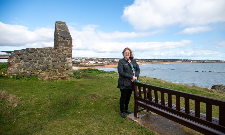 Shona at Chapel Green, with views over Elie in the background