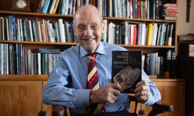 Former Perth Provost Dr John Hulbert with his new book The Stone of Destiny and The Scots. Dr Hulbert argues that there must be two Stones of Destiny. Image: Kim Cessford/DC Thomson
