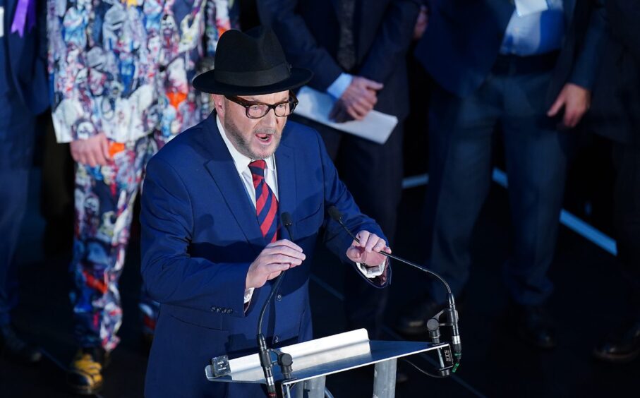 George Galloway gives a speech after his surprise win in Rochdale. Image: PA