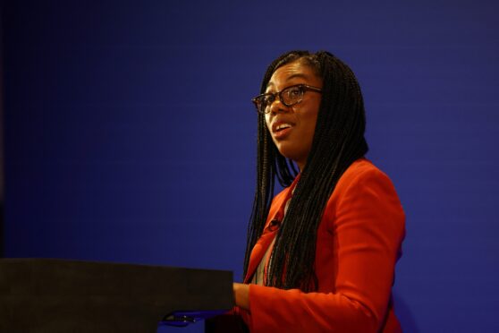 Business Secretary Kemi Badenoch speaks during her press conference at the Manufacturing Technology Centre (MTC), in Coventry, following the announcement that he will pledge to create up to 20,000 more apprenticeships with plans to fully fund training for young people and cut red tape for small businesses. Picture date: Monday March 18, 2024. PA Photo. See PA story POLITICS SMEs. Photo credit should read: Carl Recine/PA Wire