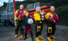 ‘RNLI Lifeboat family’ Megan Davidson (centre), holding daughter Ella, with mother Liz Davidson, right, and Megan’s partner Paul, left, and Paul’s son Harris at RNLI Kinghorn.