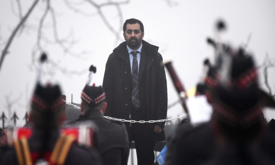 Humza Yousaf at a ceremony at Edinburgh Castle for the departure of the Stone of Destiny.