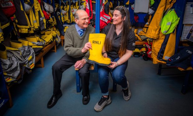 Peter Murray and his granddaughter Louise Whiteman at Anstruther Lifeboat Shed. Image: Steve MacDougall/DC Thomson