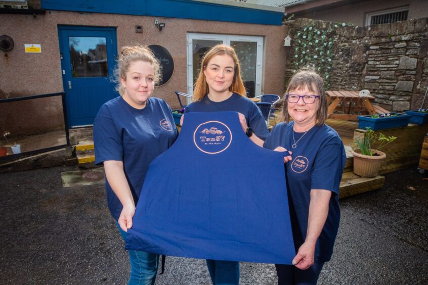 Jamie-Lee Read, Lucy Nicholl and Madge Harris (manager) at Ten57, formerly The Little Green Cafe, Forfar. 