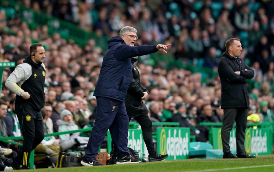 St Johnstone manager Craig Levein issues instructions during the Celtic game. 