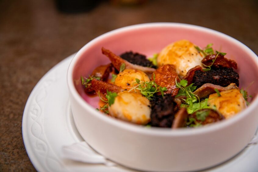 The scallops with black pudding, crispy bacon and chorizo from Orchid in Broughty Ferry.