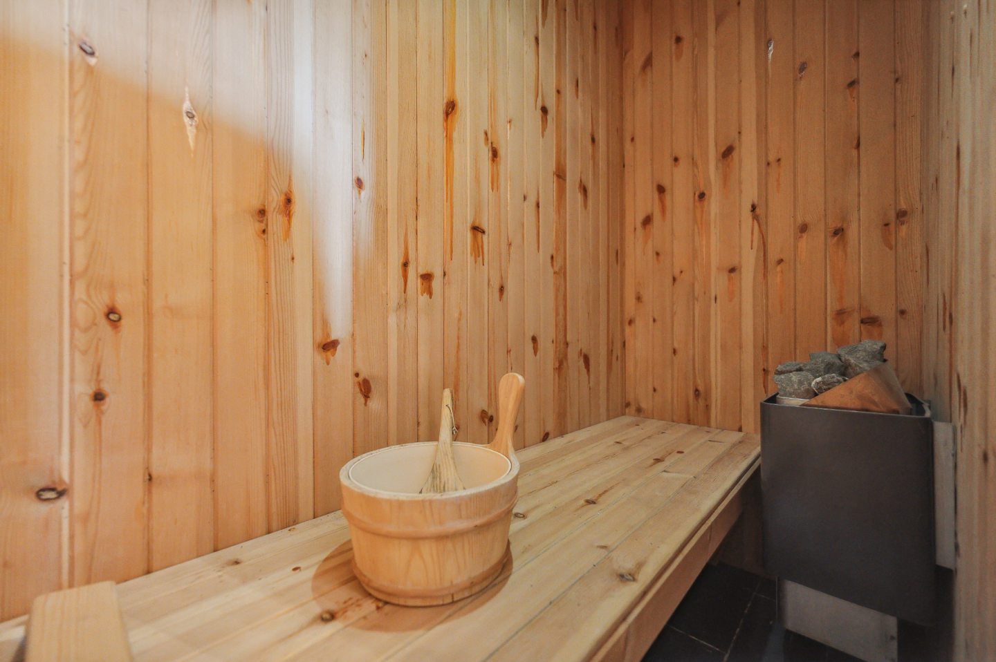 The sauna, which is attached to the ensuite