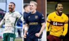 (L to R) Hibs' Martin Boyle, Dundee's Luke McCowan and Motherwell's Theo Bair will all hope to help their teams secure a spot in the top six. Images: SNS