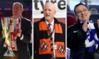 (L to R) Brentford owner Matthew Benham, Dundee United owner Mark Ogren and Brighton owner Tony Bloom. Images: Shutterstock/SNS