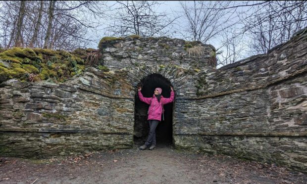 Gayle Ritchie at the secret hermit's cave of Acharn near Kenmore. Image: Gayle Ritchie.