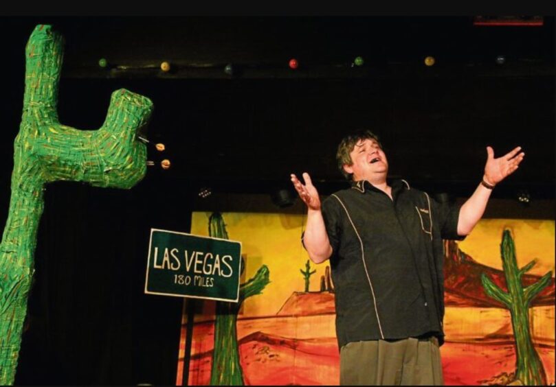 Outlander star Grant O'Rourke performing as Jocky Wilson on the Fringe stage.