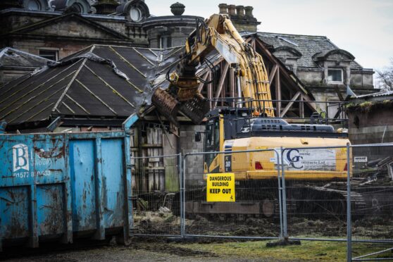 Demolition work underway at Letham Grange. Image: Mhairi Edwards/DC Thomson