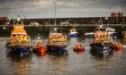 Montrose lifeboats (right) joined the weekend farewell to Arbroath RNLB Inchcape.