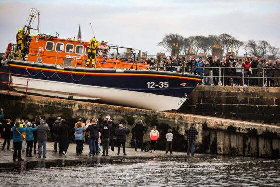 RNLB Inchcape on the slipway at Arbroath for the final time. Image: Mhairi Edwards/DC Thomson