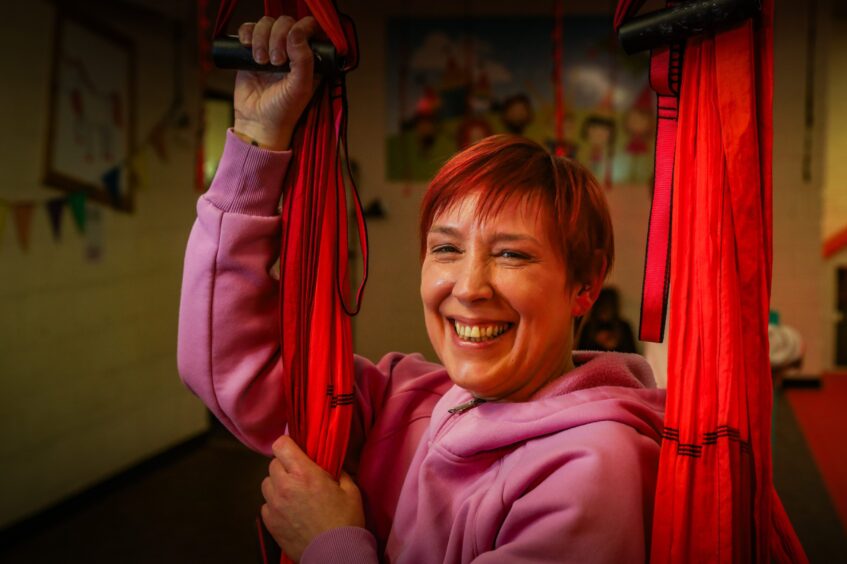 Trapeze yoga instructor Jill Gilmore.
