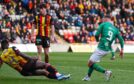 Louis Moult equalised for Dundee United against Partick Thistle with a lovely finish. Image: SNS.