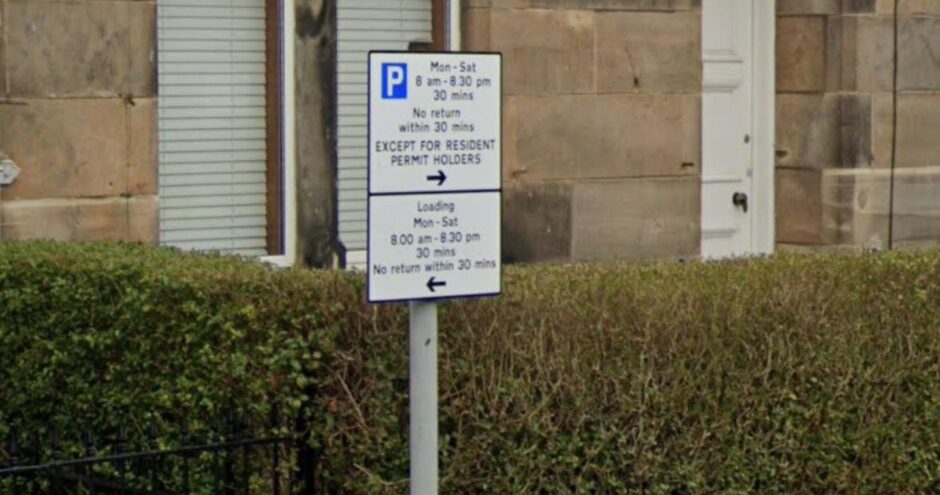 A parking sign on Sang Road, Kirkcaldy, where Fife traffic wardens issued tickets