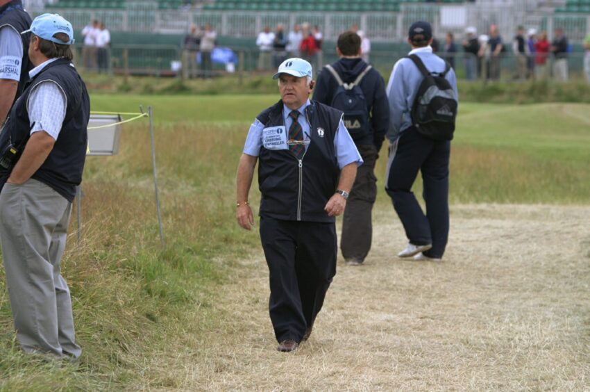 Forbes Stephen, senior crossing controller on patrol at the Open Championship, St Andrews, on July 14, 2005.