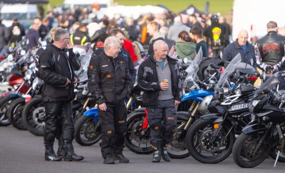 Bikers at Arbroath Victoria Park seafront gathering.