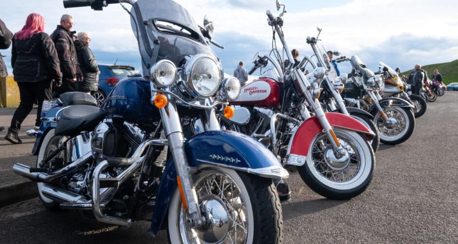 Harley Davidson motorcycles at Arbroath Royal Marine Bikers event.