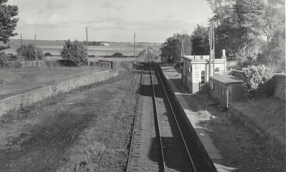 Empty tracks at Monikie Station, looking towards Forfar in 1967. 