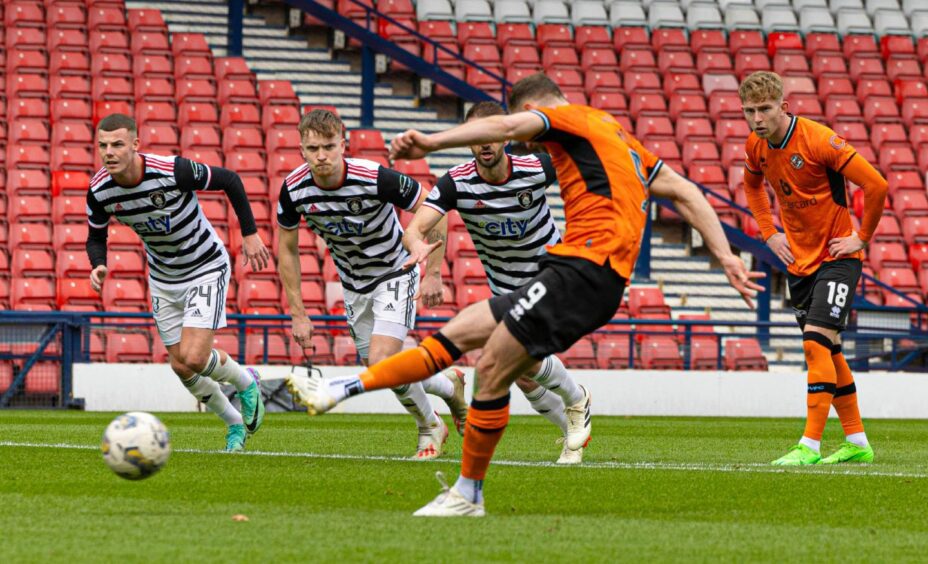 Dundee United striker Louis Moult is denied from the penalty spot.