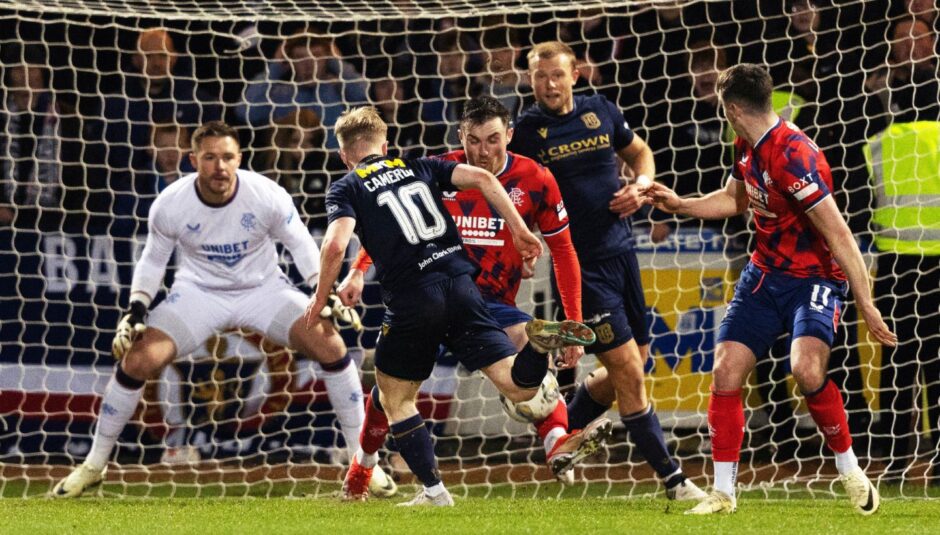 Dundee's Lyall Cameron has a chance versus Rangers. Image: SNS.