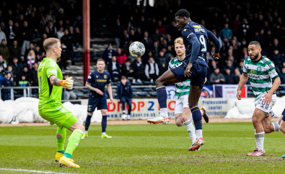 Bakayoko gets in behind the Celtic defence before the flag goes up. Image: SNS