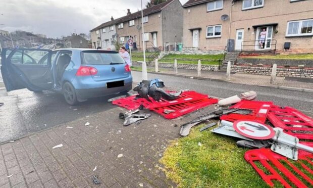 Car on pave,emt after crash on Brodick Road, Kirkcaldy.