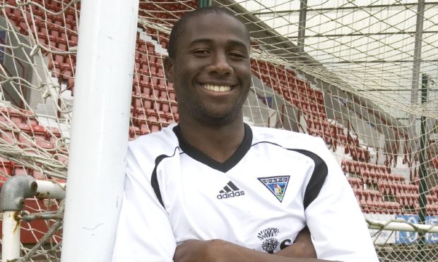 Sol Bamba smiles for the camera at Dunfermline Athletic F.C.'s East End Park in 2007.