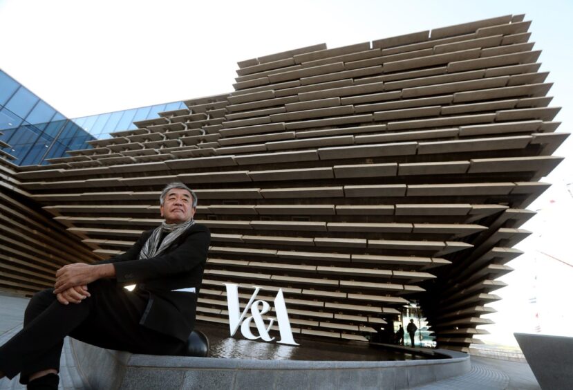 Architect Kengo Kuma in 2018 outside V&amp;A Dundee which he designed. 