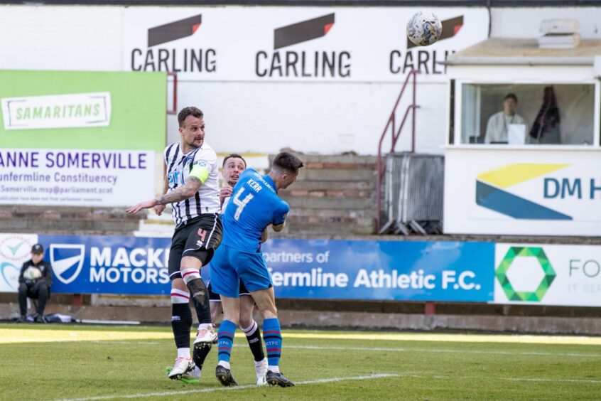 Kyle Benedictus nods in his goal for Dunfermline Athletic F.C. against Inverness Caley Thistle.