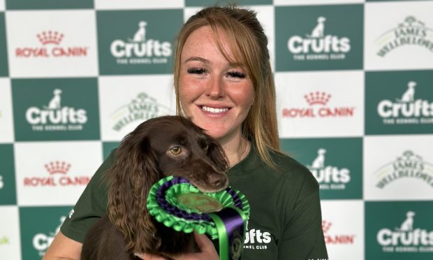 Charlotte Yeaman with her dog Haze at Crufts.