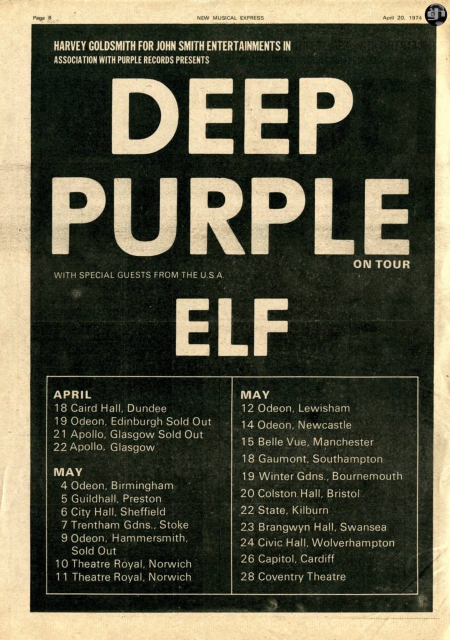 deep purple uk tour 1974