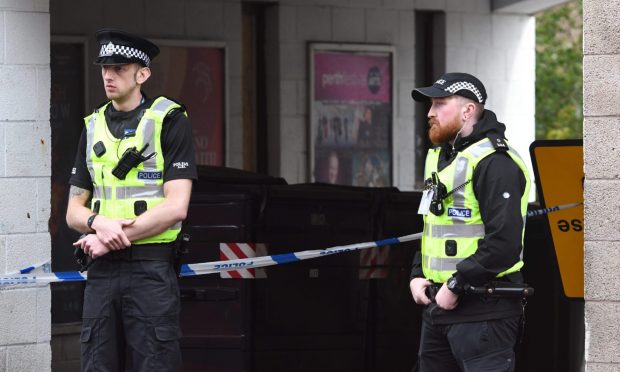 Police at Ropemakers Close in Perth city centre. Image: Stuart Cowper