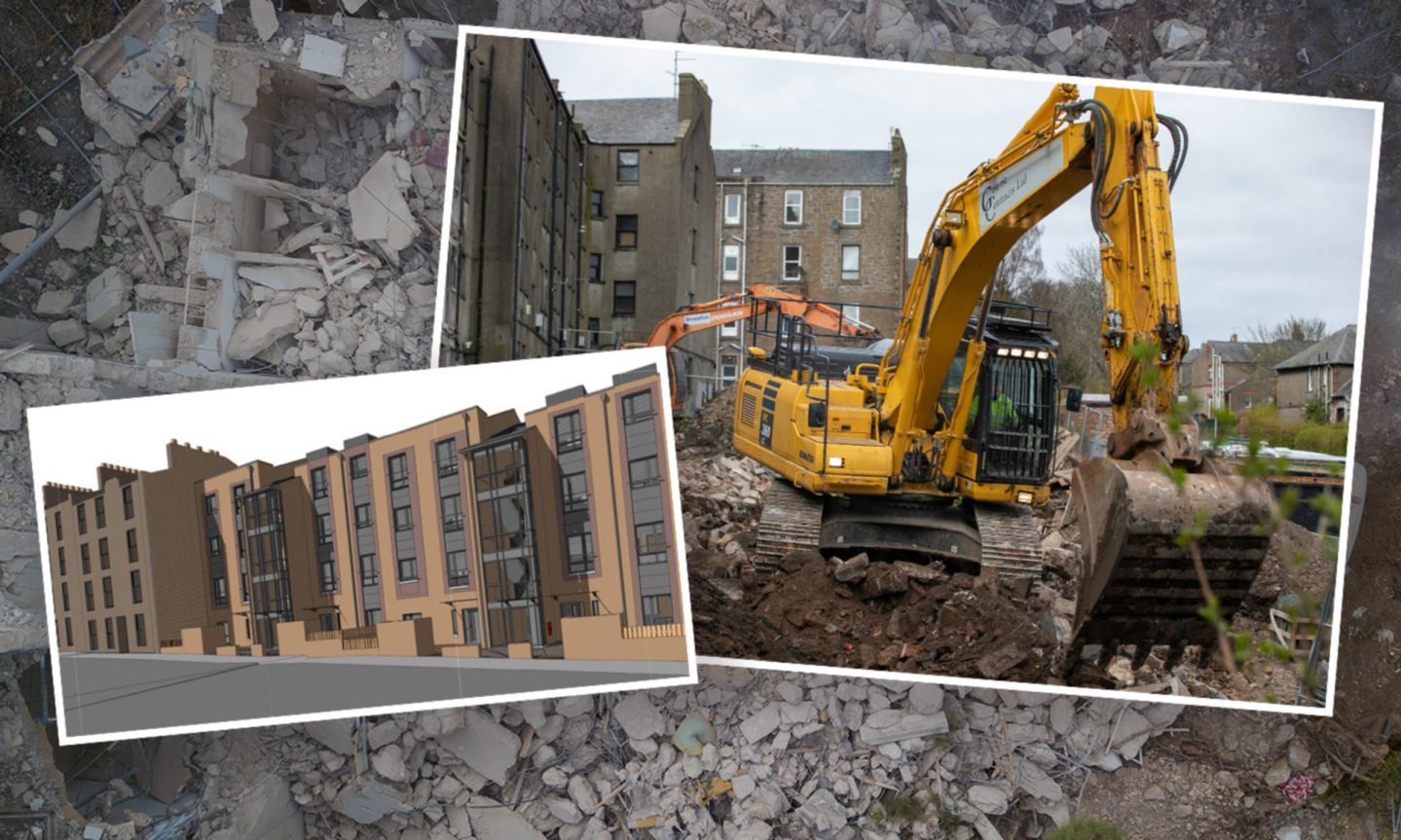 The flats on Blackness Road were controversially demolished three years ago. Image: DC Thomson/Dundee City Council.