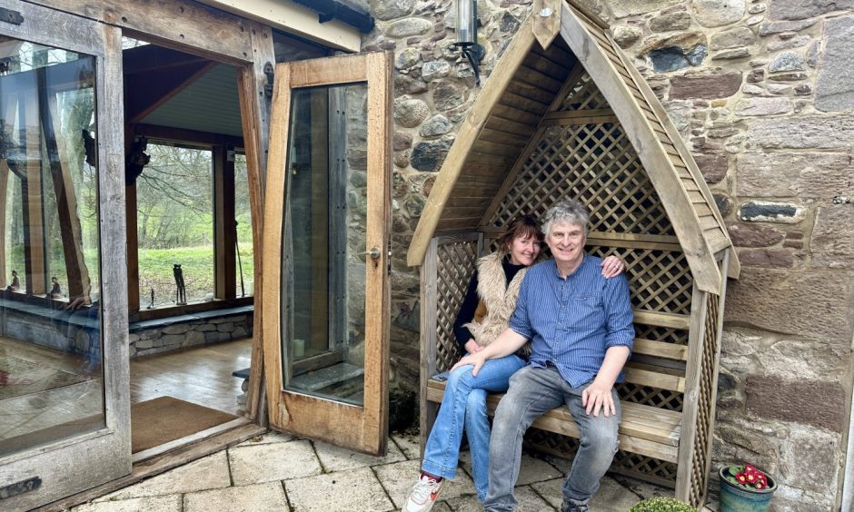Rosanna Forbes and Mike Heseltine outside Easter Campsie Farmhouse. 