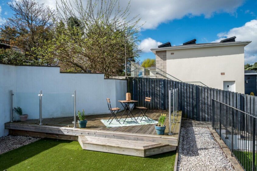 Decked area in the garden of unique Broughty ferry home 