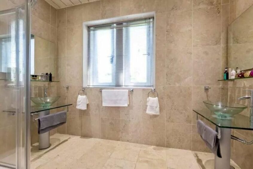 A bathroom in the Fife home with disco 