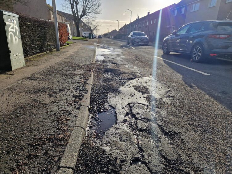 Potholes on Finlow Terrace in January. 