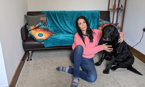 Courier writer Gayle Ritchie and her dog Toby have been staying at her mum's in Aberdeenshire full-time since Storm Babet flooded her Angus home in October 2023. Image: Gayle Ritchie.