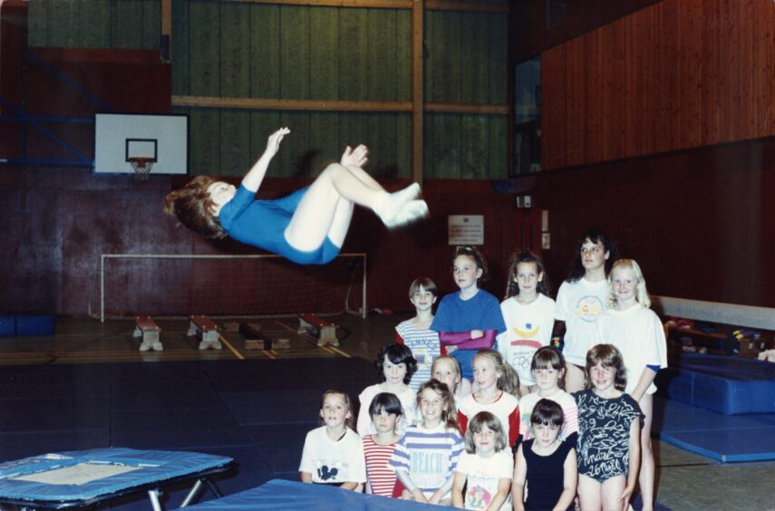 Fitness can be fun: Cheryl Valentine does a flip on the trampoline at the Dundee Lynch Centre in 1990.