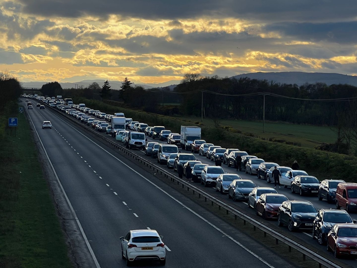 Traffic on the A92 following the crash.