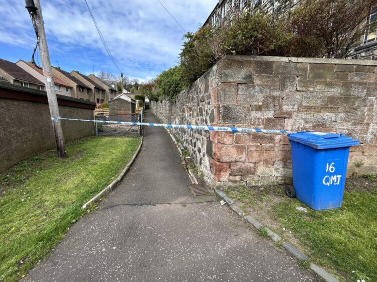 Passageway where the disturbance took place in Inverkeithing sealed off by police.