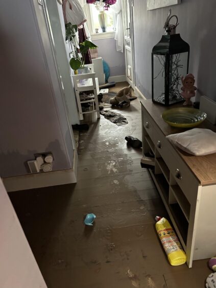 June Soutar's flat was destroyed by flooding in Brechin. The hallway shows signs of flooding 