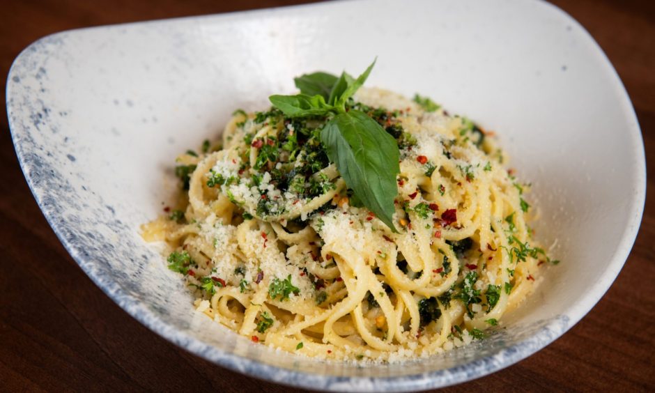 Aglio olio pepperoncino pasta at Broth3rs Restaurant in Perth.