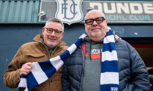 Dundee fans (L-R) Grant Anderson and John Iannetta. Image: Kim Cessford/DC Thomson.