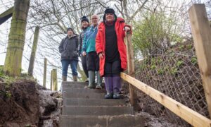 Stephen McFarlane, Lesley Marr, David Cheape and Libby McAinsh at the restored Fairy Steps.