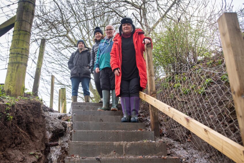 Stephen McFarlane, Lesley Marr, David Cheape and Libby McAinsh at the restored Fairy Steps.